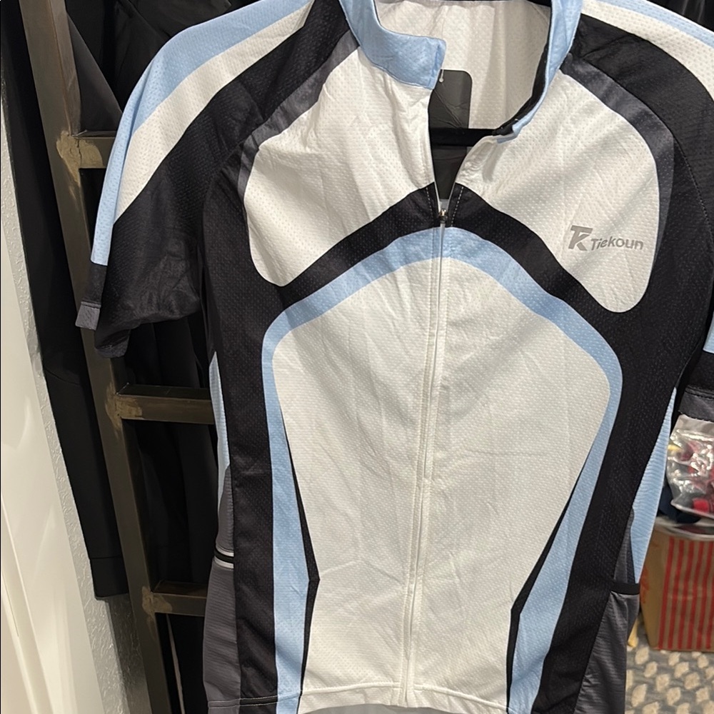 R Tiekoun Cycling Jersey - Black and White and blue